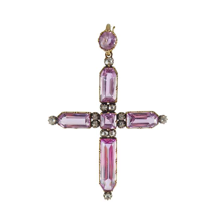 Antique pink topaz and diamond cross pendant, c.1830,